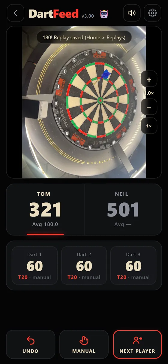 DartFeed after a 180 with a replay saved